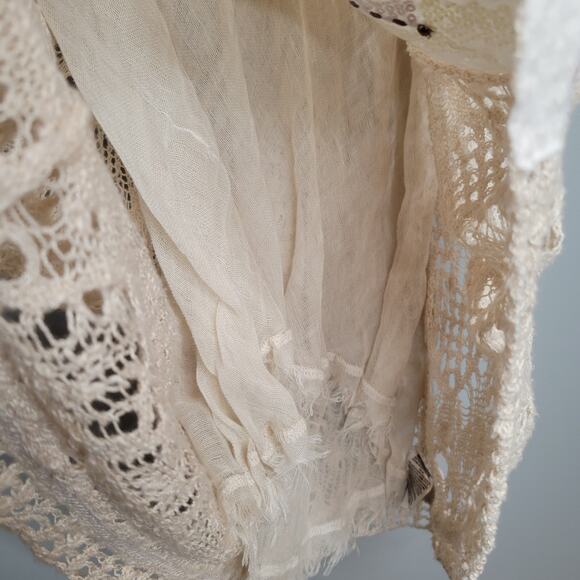 Free People crochet tank top women's size S beige embellished boho Maya festival - Picture 7 of 11